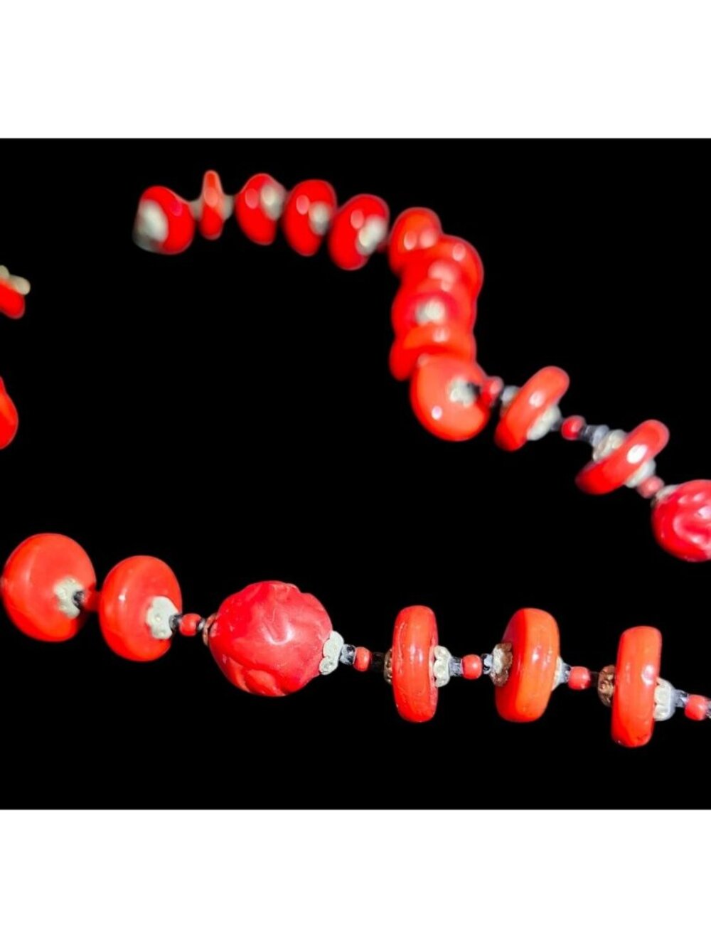 Vintage Czech Molded Beaded Red Art Deco Necklace - Picture 2 of 10